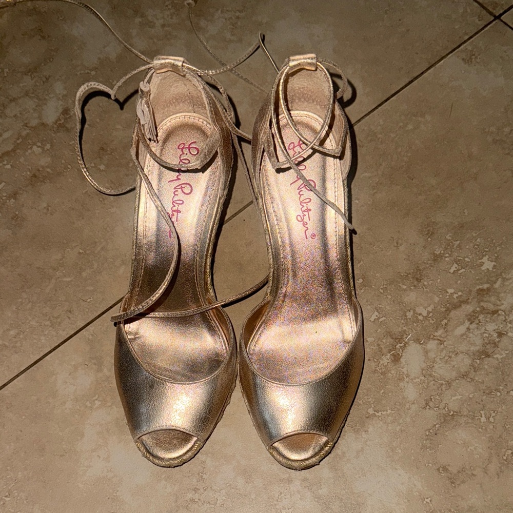 Lilly Pulitzer Elegant Gold Peep-Toe Heels